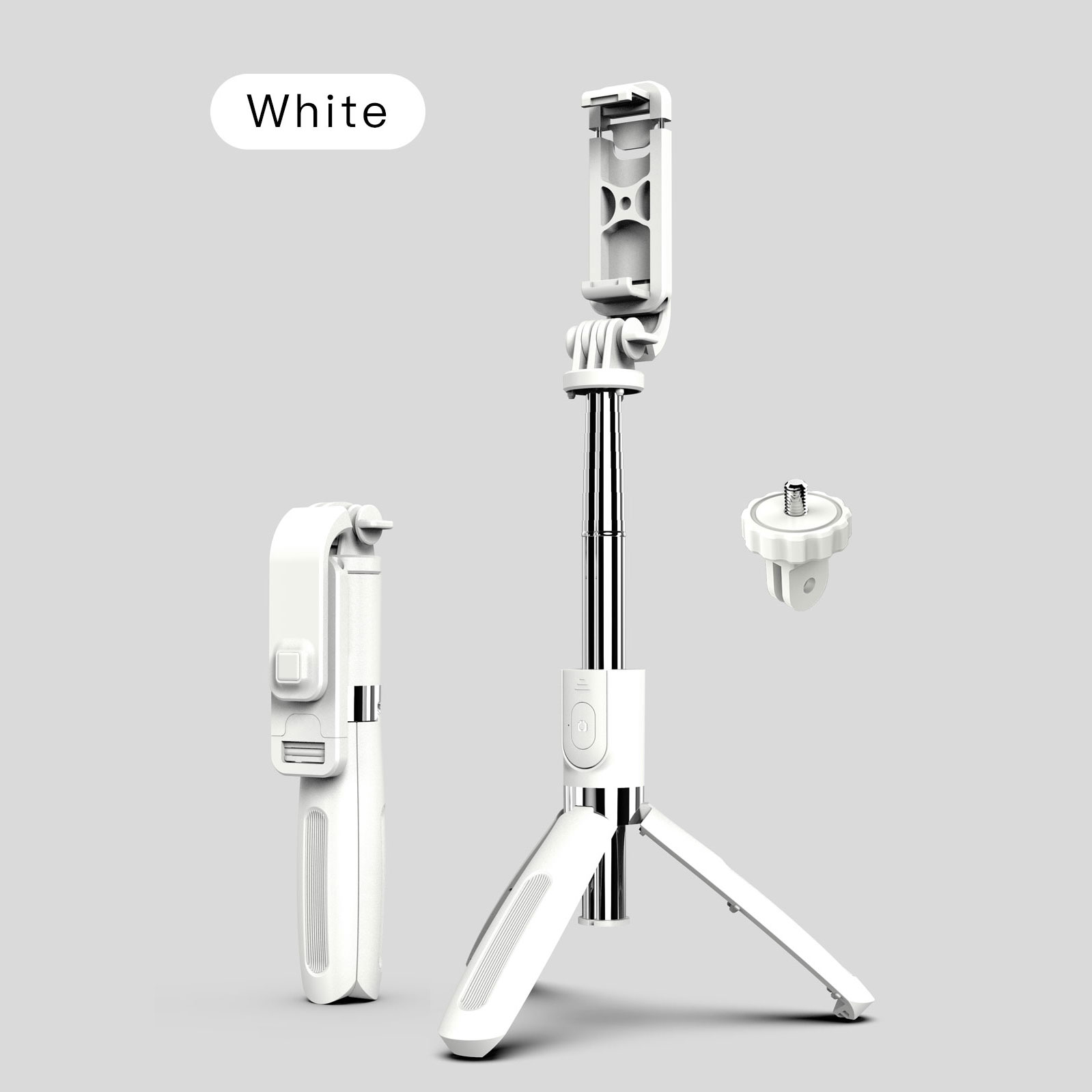 Heavy Duty 3 in 1 Aluminum Wireless Bluetooth Extendable Selfie Stick with Tripod Stand (White)
